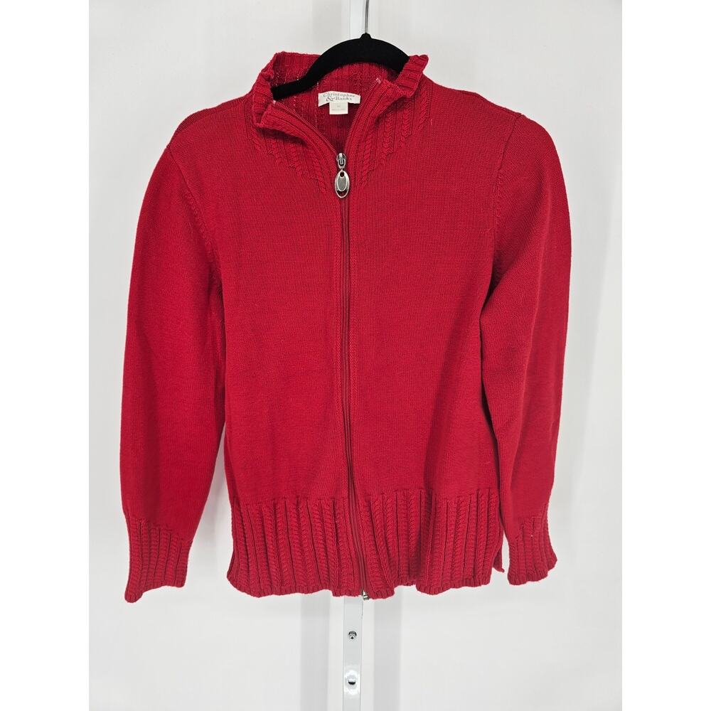 Christopher & Banks Womens Sz M Zip Up Cardigan Sweater Cherry Red